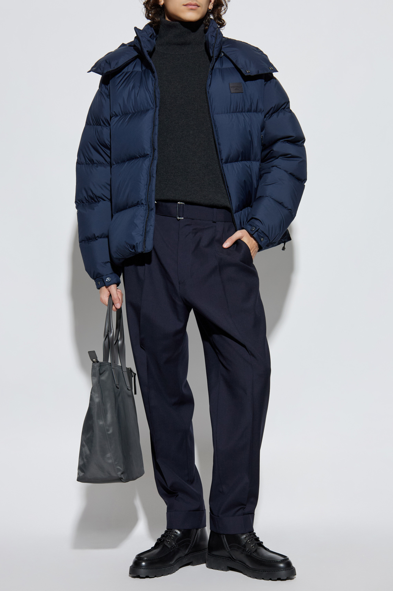Emporio armani 13aw pleats jacket アーカイブ Emporio Armani leather-sleeved Varsity Jacket | Neutrals